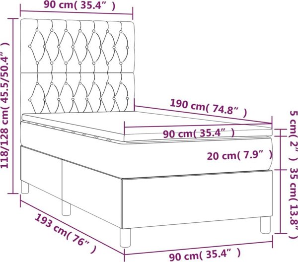 vidaXL Κρεβάτι kontynentalne με στρώμα, πράσινο βελούδο, 90x190 cm