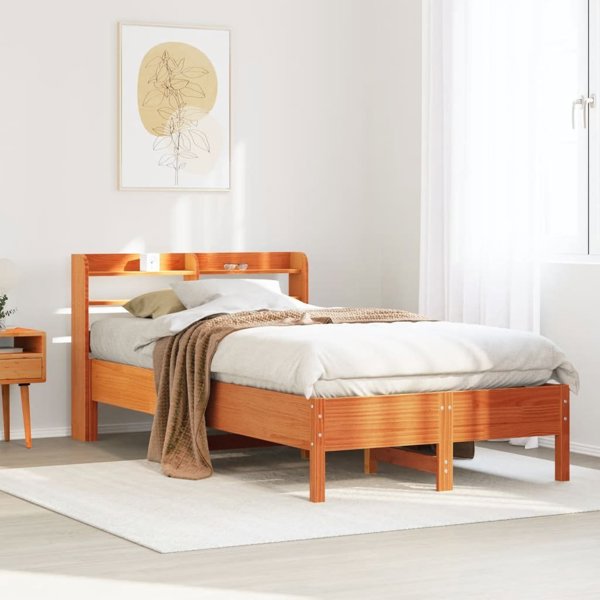 vidaXL Rama lozka χωρίς στρώμα, κεχριμπαρένιο καφέ 75x190 εκ., πεύκο