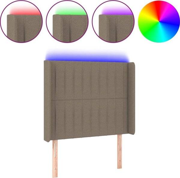 vidaXL Zaglowek do lozka me LED, taupe, 103x16x118/128 εκ., υφασμα
