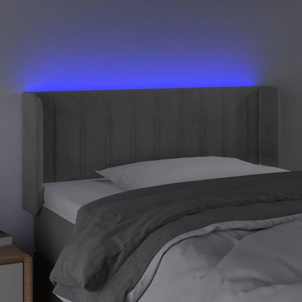 vidaXL Κεφαλάρι για κρεβάτι με LED, ανοιχτό γκρι, 83x16x78/88 cm, βελούδο