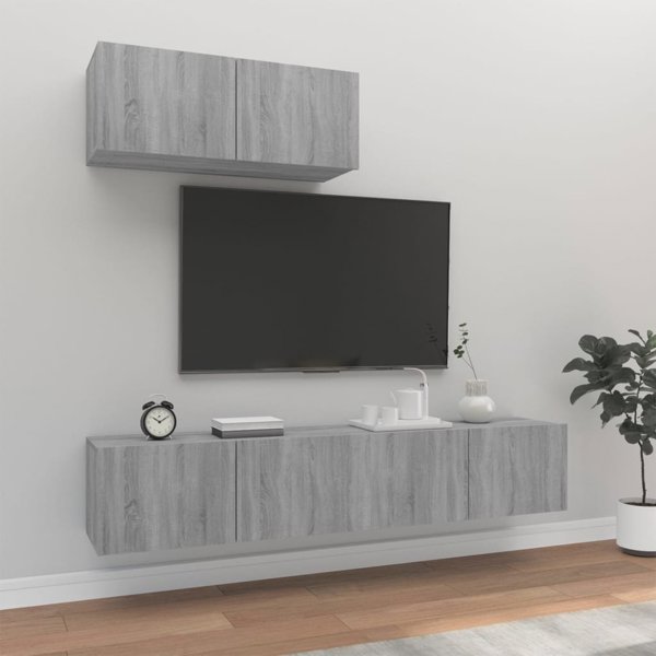 vidaXL Σετ 3 μονά έπιπλα τηλεόρασης, γκρι δρυς Sonoma, σύνθετο ξύλο