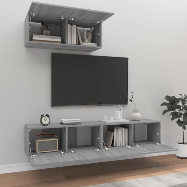 vidaXL Σετ 3 μονά έπιπλα τηλεόρασης, γκρι δρυς Sonoma, σύνθετο ξύλο