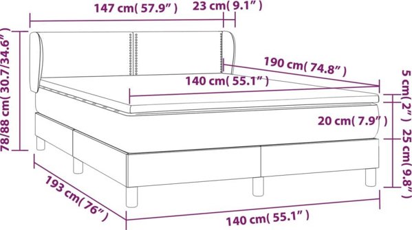 vidaXL Κρεβάτι κοντινεντάλ με στρώμα γκρι οικοδερμα 140x190cm