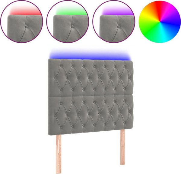 vidaXL Zaglowek do lozkou me LED, fosforysmenos gkri, 90x7x118/128 cm, aksamit