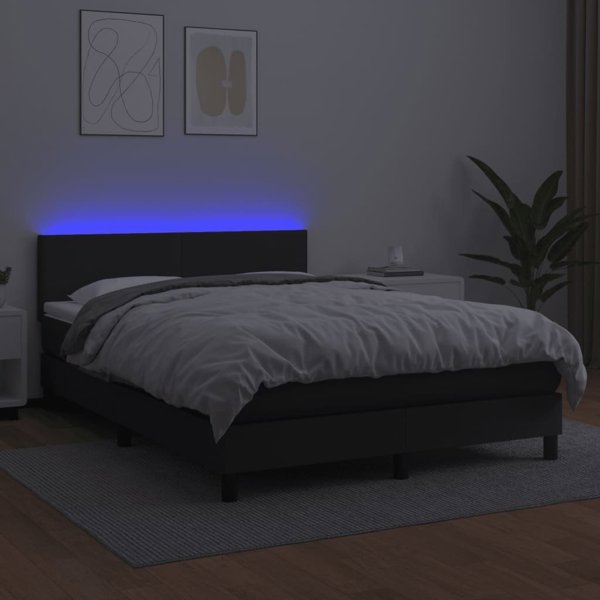 vidaXL Κρεβάτι kontynentalne με στρώμα και LED, μαύρο οικοδέρμα, 140x190 εκ.