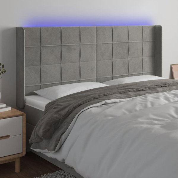vidaXL Ζαγκλώφκι κρεβατιού με LED, ανοιχτό γκρι, 203x16x118/128 εκ, βελούδο