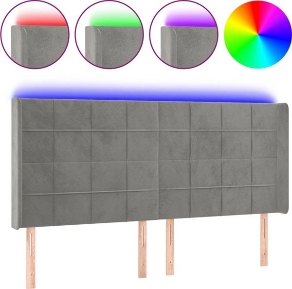vidaXL Ζαγκλώφκι κρεβατιού με LED, ανοιχτό γκρι, 203x16x118/128 εκ, βελούδο