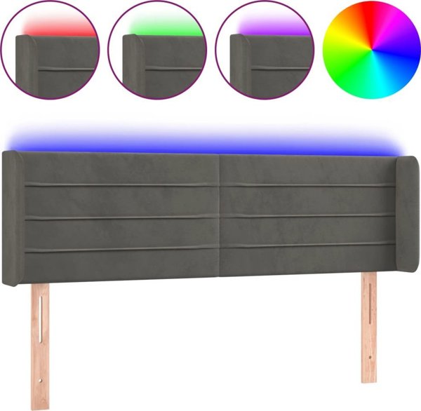 vidaXL Κεφαλάρι κρεβατιού με LED σκούρο γκρι 147x16x78/88 cm βελούδινο