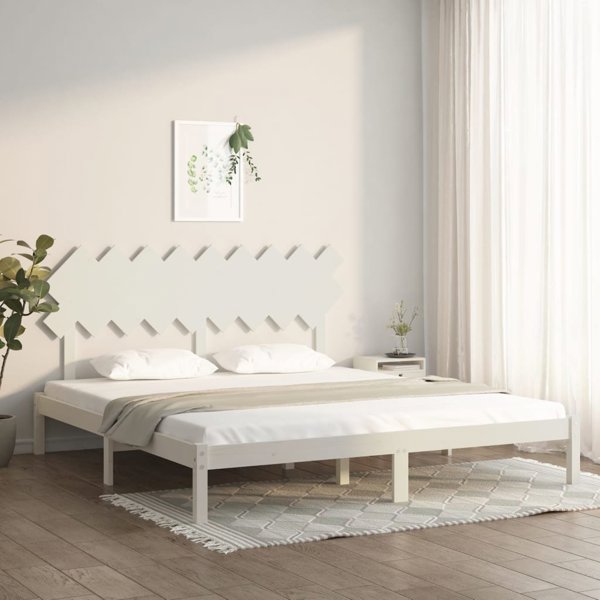 vidaXL Rama lozka, biala, 180x200 cm, Super King, lite drewno