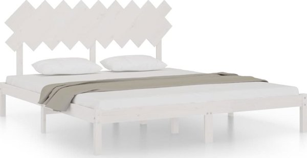 vidaXL Rama lozka, biala, 180x200 cm, Super King, lite drewno