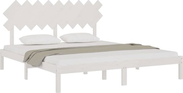 vidaXL Rama lozka, biala, 180x200 cm, Super King, lite drewno
