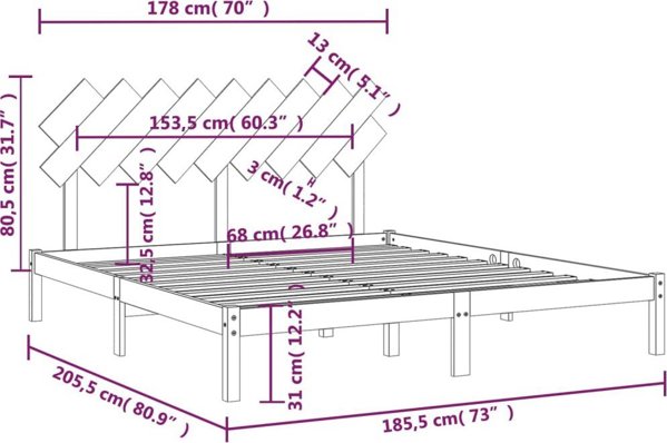 vidaXL Rama lozka, biala, 180x200 cm, Super King, lite drewno