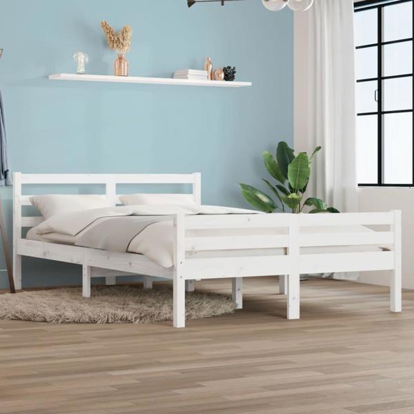 vidaXL Κάτω μέρος κρεβατιού, λευκό, μασίφ ξύλο, 135x190 εκ, διπλό