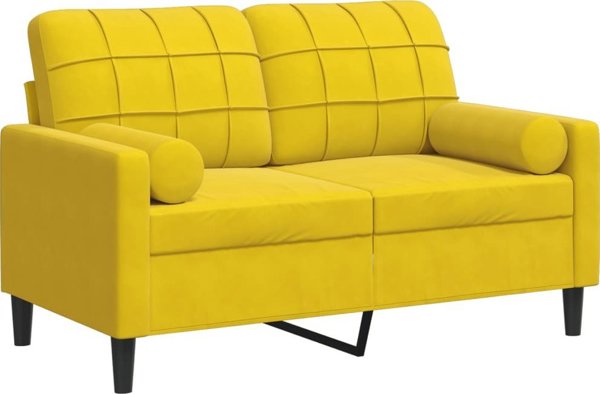 vidaXL 2-osobowa sofa zolty aksamit 120 cm z poduszkami