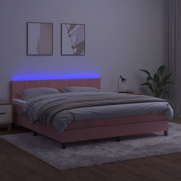 vidaXL Λουτζκο κοντινενταλ με στρώμα και LED, ροζ βελούδο 180x200 cm