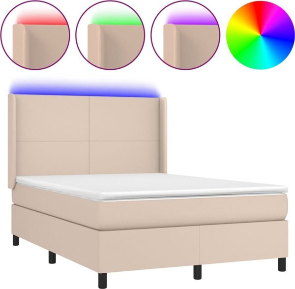 vidaXL Κρεβάτι κοντινεντάλ με στρώμα και LED, καπουτσίνο, 140x190 cm