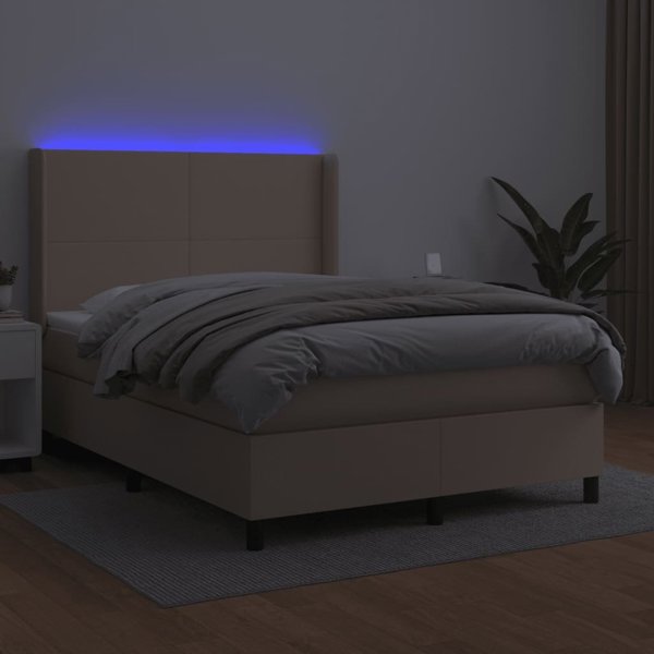 vidaXL Κρεβάτι κοντινεντάλ με στρώμα και LED, καπουτσίνο, 140x190 cm