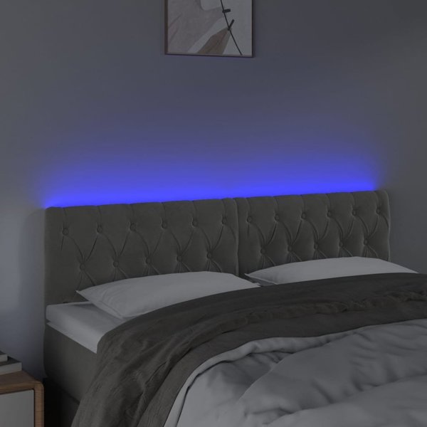 vidaXL Zaglowek do lozkou me LED, gkalo gkri, 160x7x78/88 cm, aksamit