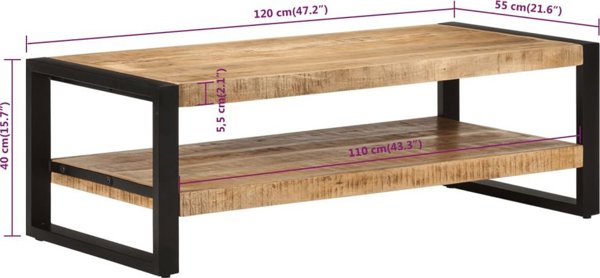 vidaXL vidaXL Stolik kawowy, 120x55x40 cm, lite drewno mango