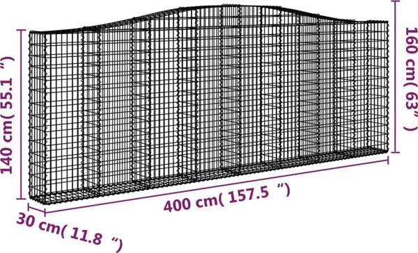 vidaXL Kosze gabionowe, 5 τεμ, 400x30x140/160 εκ, γαλβανισμένο σίδερο