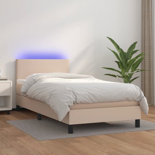 vidaXL Λύκο Kontynentalne με στρώμα και LED, cappuccino, 100x200cm