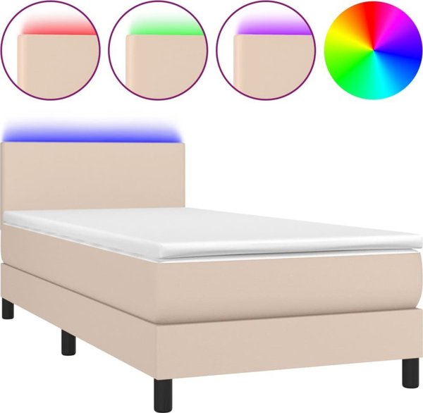 vidaXL Λύκο Kontynentalne με στρώμα και LED, cappuccino, 100x200cm