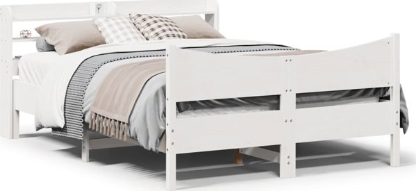 vidaXL Κορνίζα Κρεβατιού με Προσκέφαλο, Λευκή, 140x200 cm, Μασίφ Πεύκο
