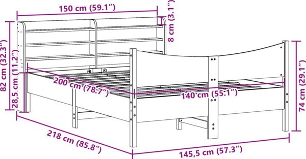 vidaXL Κορνίζα Κρεβατιού με Προσκέφαλο, Λευκή, 140x200 cm, Μασίφ Πεύκο