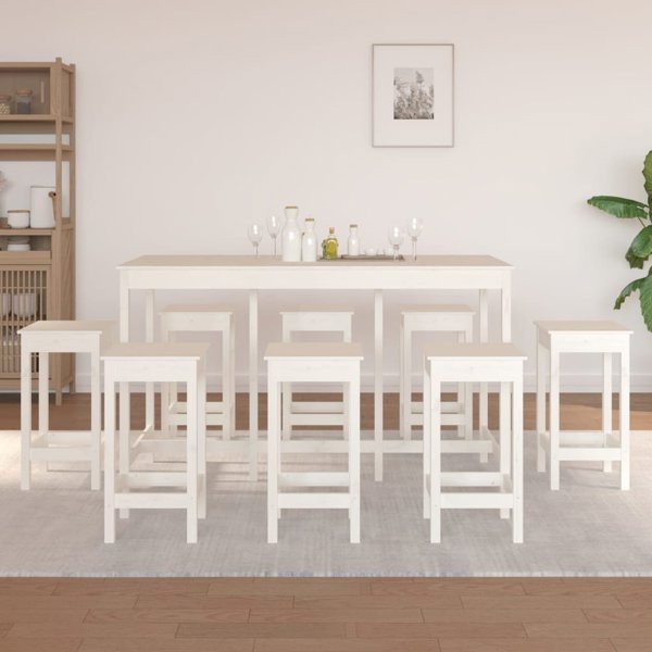 vidaXL Σετ 9 Κομματιών Μπαρ, Λευκό, Μασίφ Πεύκο