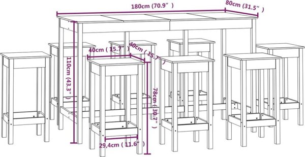 vidaXL Σετ 9 Κομματιών Μπαρ, Λευκό, Μασίφ Πεύκο