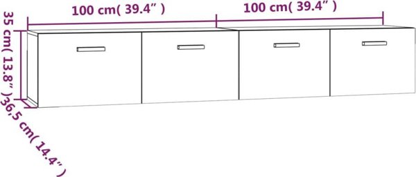 vidaXL Κρεμαστά ντουλάπια, 2 τεμάχια, Σκούρο Δρυς, 100x36,5x35 cm