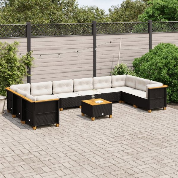 vidaXL 11-cz. zestaw wypoczynkowy do ogrodu, poduszki czarny rattan PE