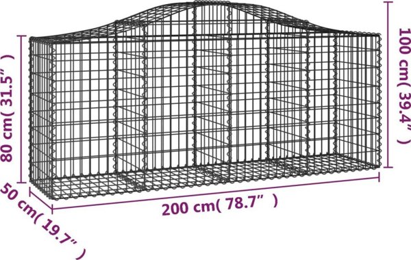 vidaXL Lukowaty kosz gabionowy, 200x50x80/100 cm, galwanizowane zelazo