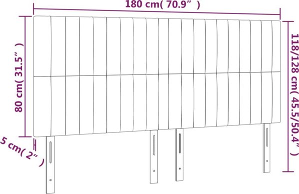 Κεφαλάρι κρεβατιού vidaXL με LED, μαύρο βελούδο, 180x5x118/128 cm