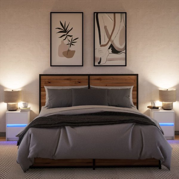 vidaXL Σετ 2 κομοδίνων με LED, λευκό, ξυλώδες υλικό