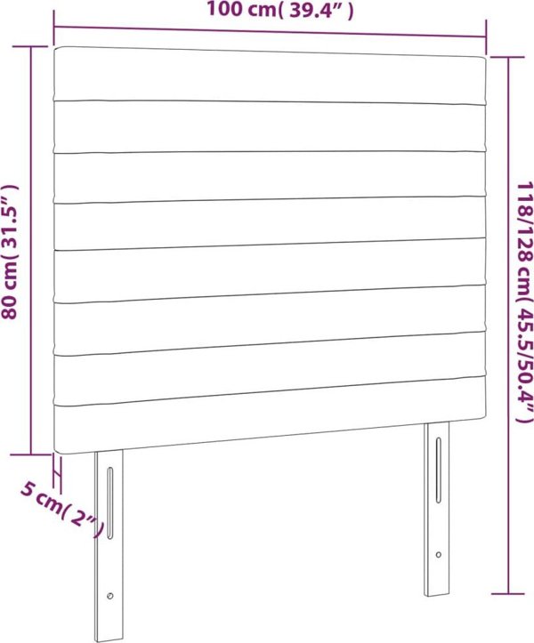 vidaXL Κεφαλάρι για κρεβάτι με LED, Ανοιχτό Γκρι, 100x5x118/128 cm, Ύφασμα