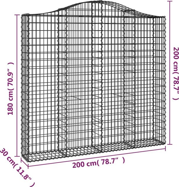 vidaXL Kosze gabionowe, 5 τεμ, 200x30x180/200 εκ, γαλβανισμένος σίδηρος