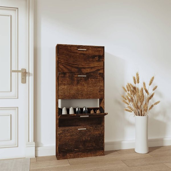 vidaXL Ράφι για παπούτσια, καπνιστή δρυς, 59x17x150 εκ.
