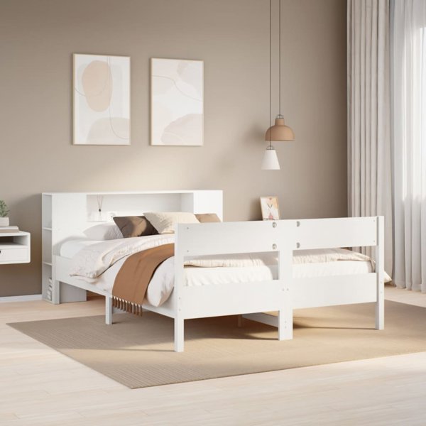 vidaXL Κρεβάτι με ραφιέρα, χωρίς στρώμα, λευκό, 140x200 cm, πεύκο