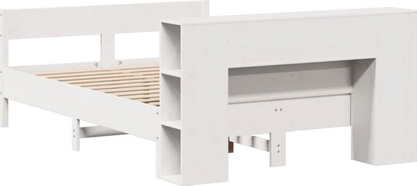 vidaXL Κρεβάτι με ραφιέρα, χωρίς στρώμα, λευκό, 140x200 cm, πεύκο