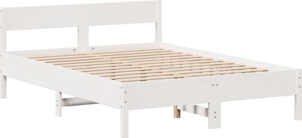 vidaXL Κρεβάτι με ραφιέρα, χωρίς στρώμα, λευκό, 140x200 cm, πεύκο
