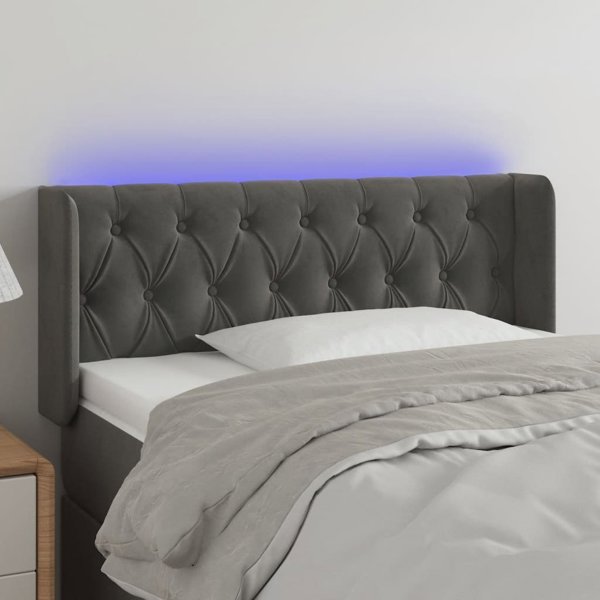 vidaXL LED κεφαλάρι κρεβατιού, σκούρο γκρι, 93x16x78/88 cm, βελούδο