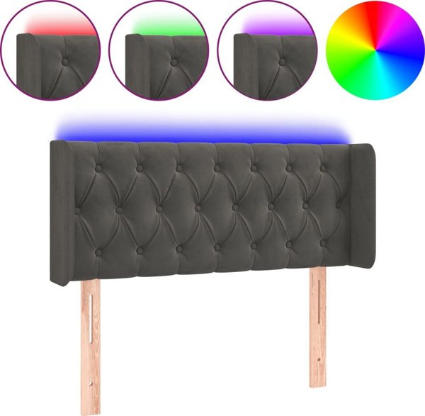 vidaXL LED κεφαλάρι κρεβατιού, σκούρο γκρι, 93x16x78/88 cm, βελούδο