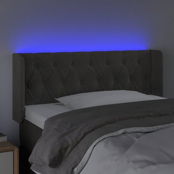 vidaXL LED κεφαλάρι κρεβατιού, σκούρο γκρι, 93x16x78/88 cm, βελούδο