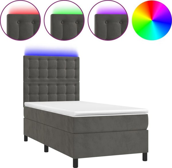 vidaXL Κρεβάτι Continental με στρώμα και LED, γκρι βελούδο, 100x200 cm