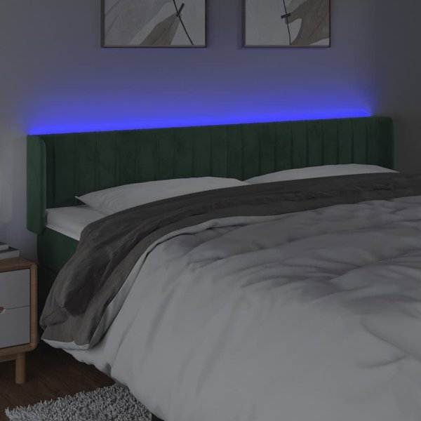vidaXL Zaglowek do lozka z LED, ciemnozielony, 203x16x78/88cm, aksamit