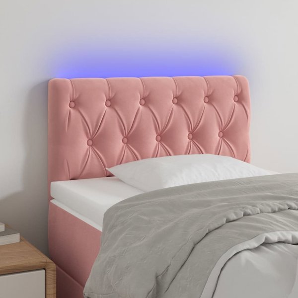 vidaXL Zaglowek do lozka z LED, rozowy, 80x7x78/88 cm, aksamit