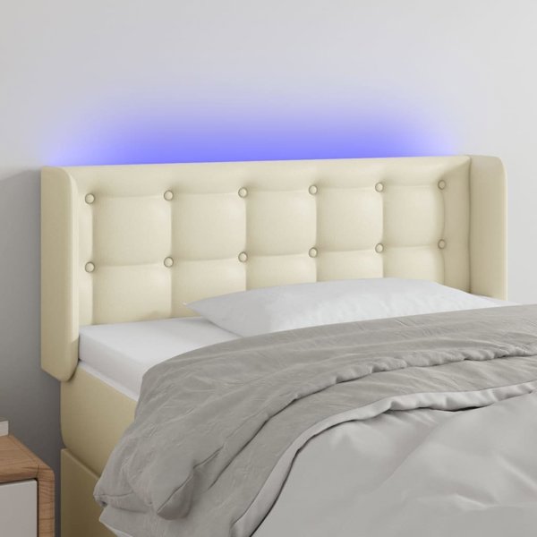 vidaXL Zaglowek do lozka z LED, kremowy, 103x16x78/88 cm, sztuczna skora