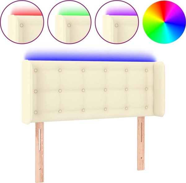 vidaXL Zaglowek do lozka z LED, kremowy, 103x16x78/88 cm, sztuczna skora