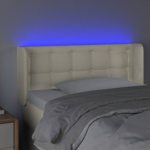 vidaXL Zaglowek do lozka z LED, kremowy, 103x16x78/88 cm, sztuczna skora